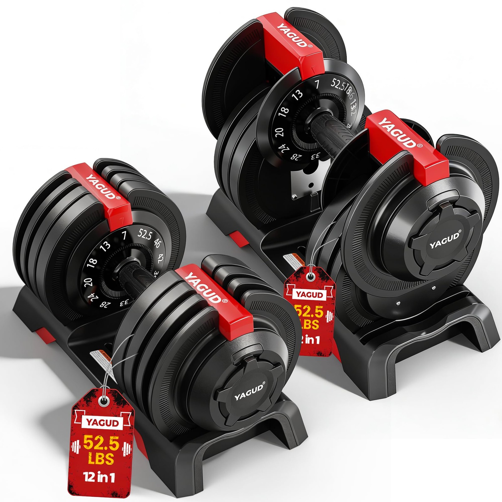 Adjustable Dumbbell Set, 52.5/90 lbs  Anti-Slip Textured Full-Body Home Gym
