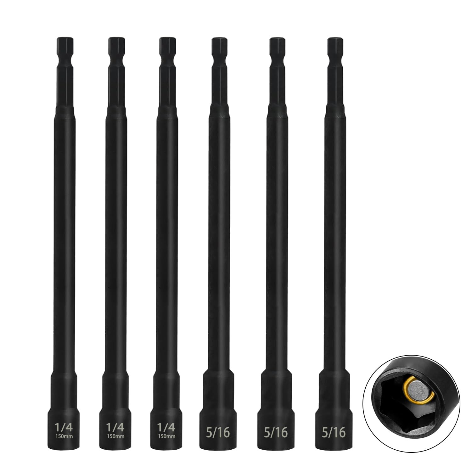 SeonFook 6PCS 6 Inch Long Magnetic Nut Driver Set with 6 Long, Black
