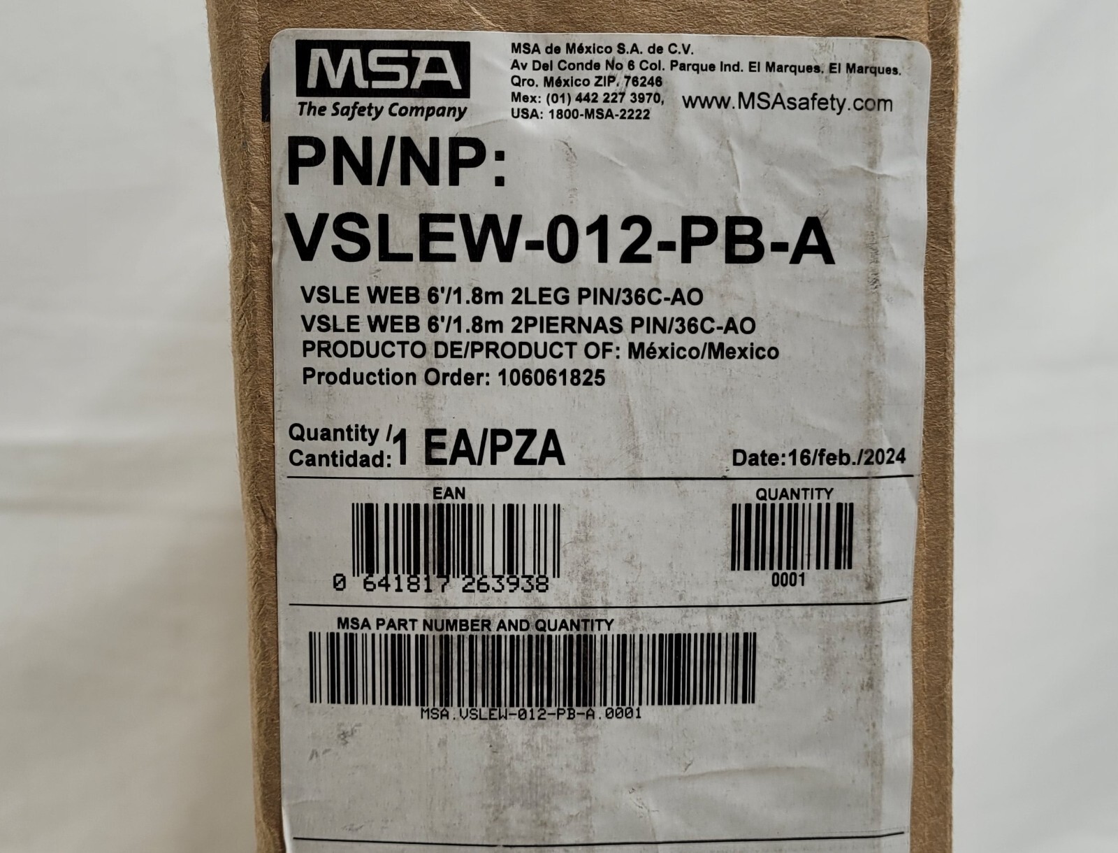 MSA VSLEW-012-PB-A V-SHOCK EDGEPFL 6' Twin-Leg 36C Twin Link Triple Action Carab
