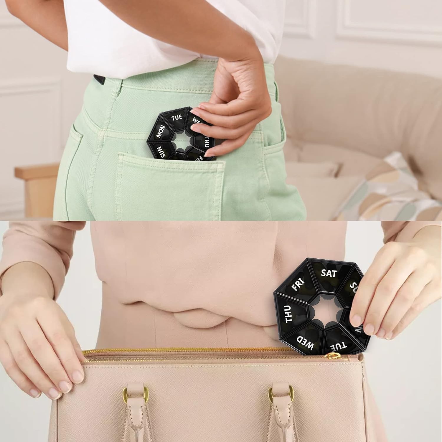 Arthritis-Friendly 2 Pack Pill Organizer with Secure Snap Closure in 6 Colors