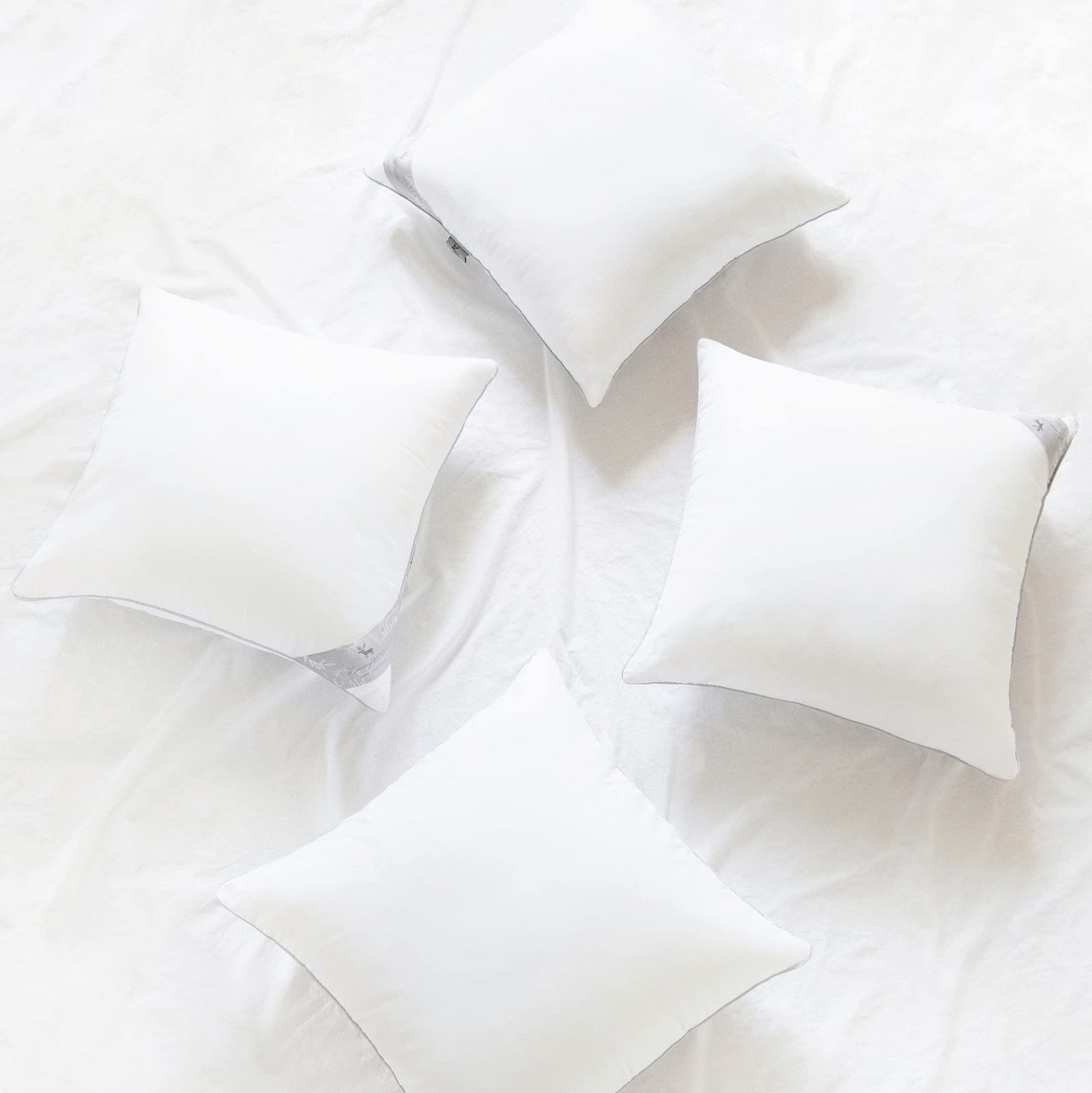 Throw Pillow Inserts, Set of 4 White Soft Microfiber Piping Designs, Square P...