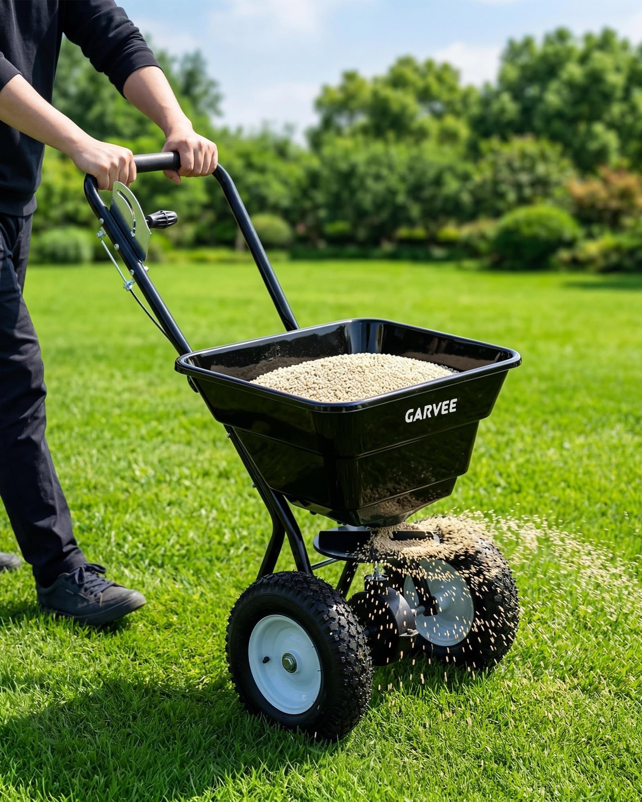Walk Behind Lawn Spreader, 80/100/125 LBS Tow/Push Broadcast Spreader Adjustable