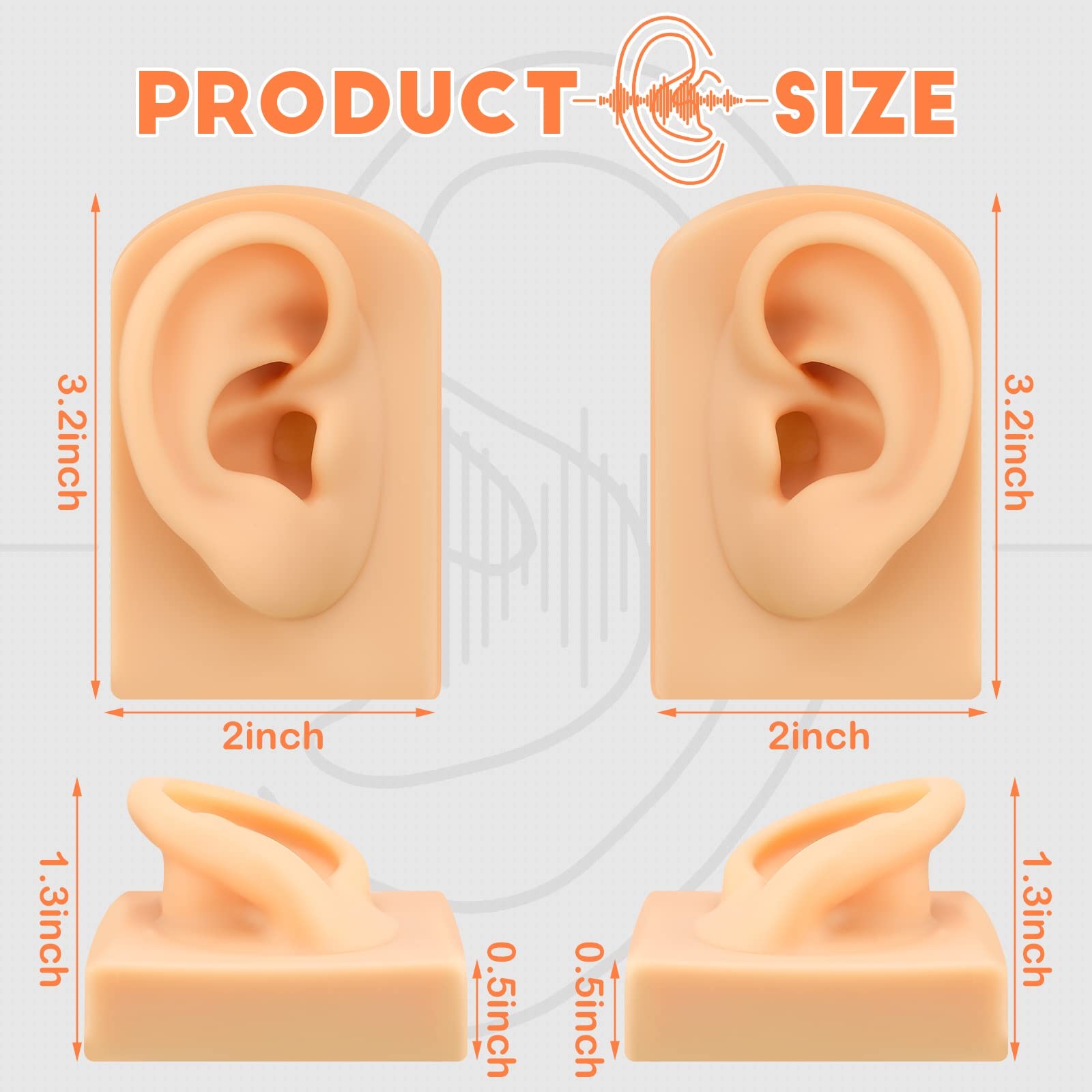 2 Pcs Silicone Ear Model Left and Right Soft Flexible Fake