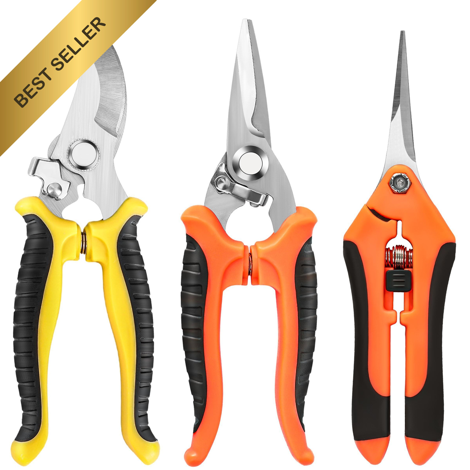 EWPJDK 3 Pack Garden Pruning Shears Stainless Steel Gardening Scissors Snips