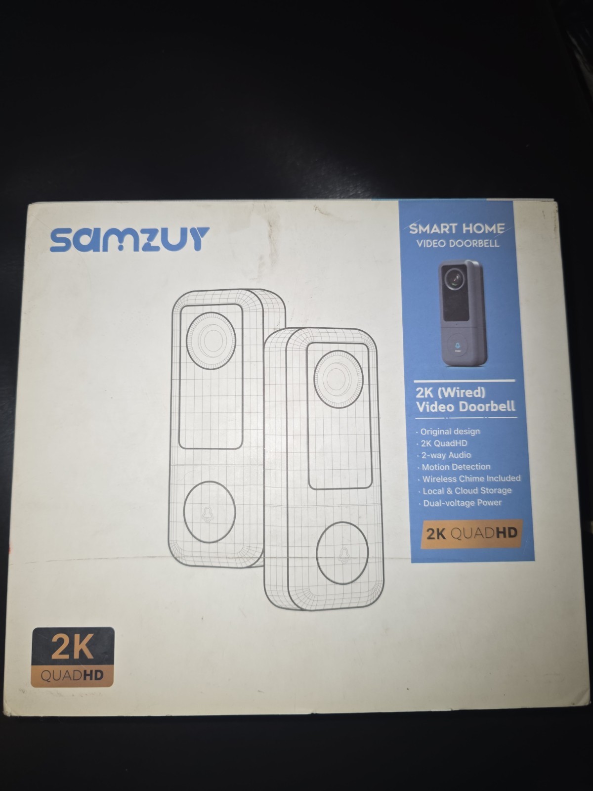 Wired Video Doorbell 2K smart camera Samzuy Motion Detection