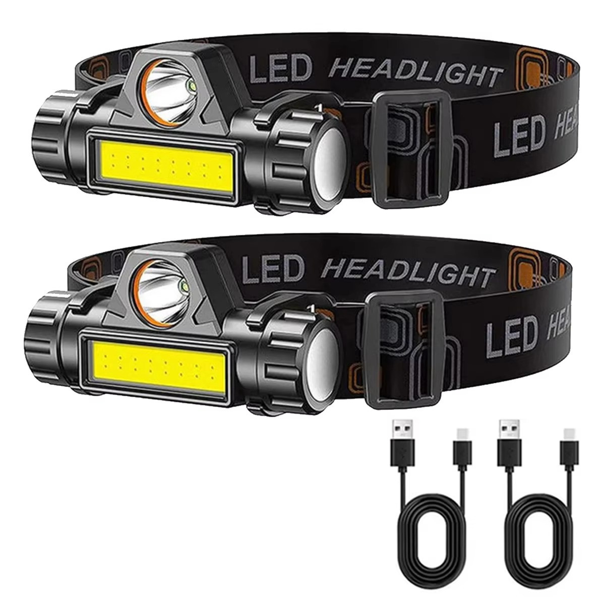 2 Pack USB Rechargeable Waterproof LED Headlamp Headlight Head Light Flashlight