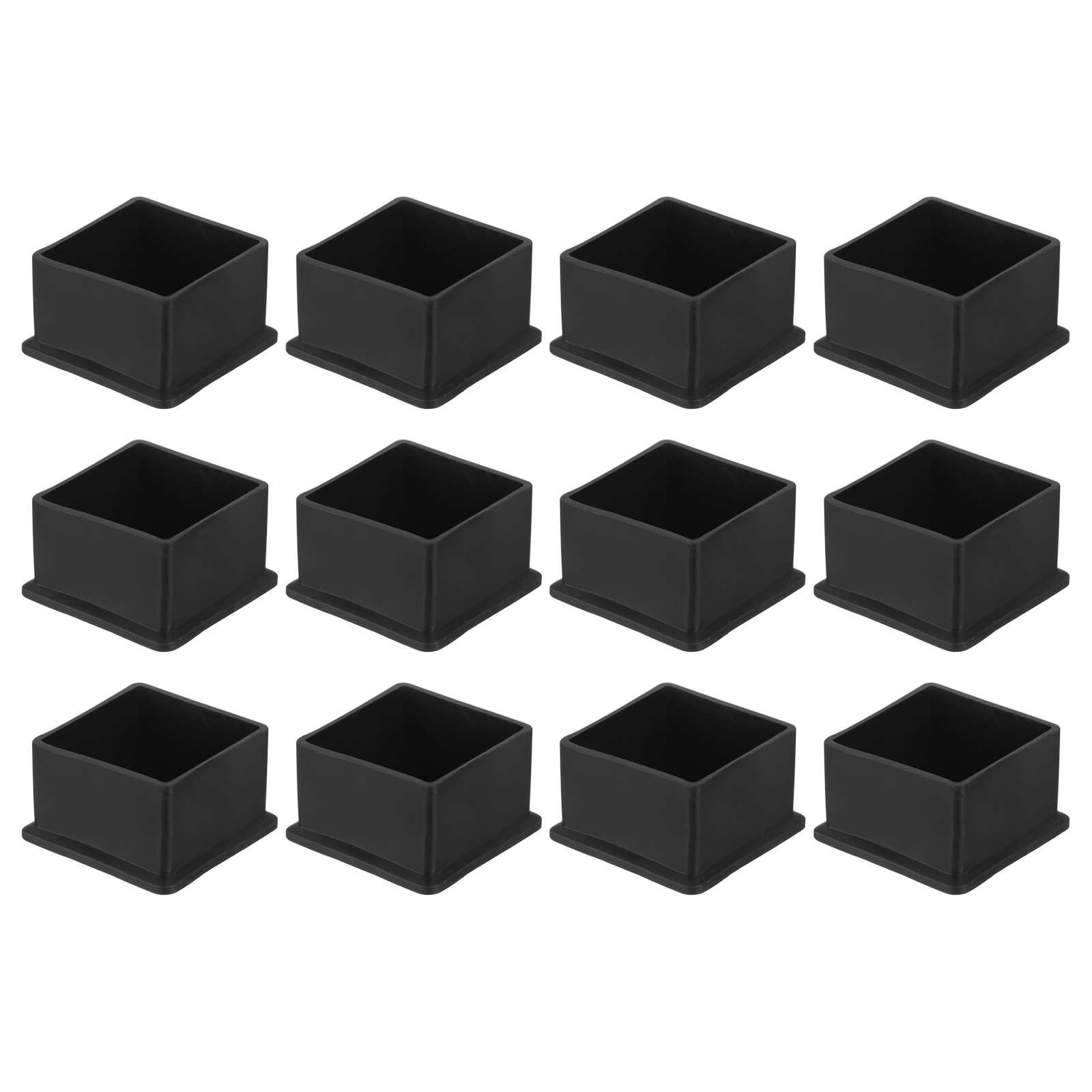 12Pcs PVC Square Chair Leg Caps, 45mm x 45mm OD Black Furniture Feet Pads