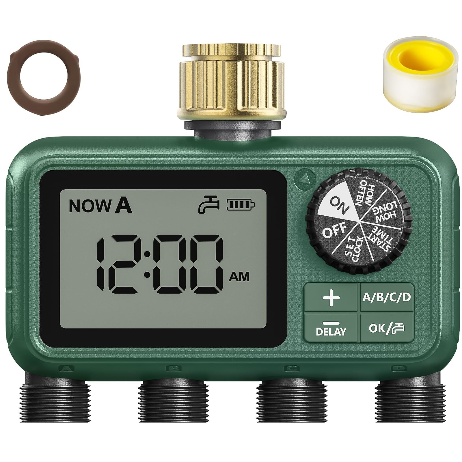 Water Timer with 4 Outlet for Garden Lawn– Programmable Irrigation Controller