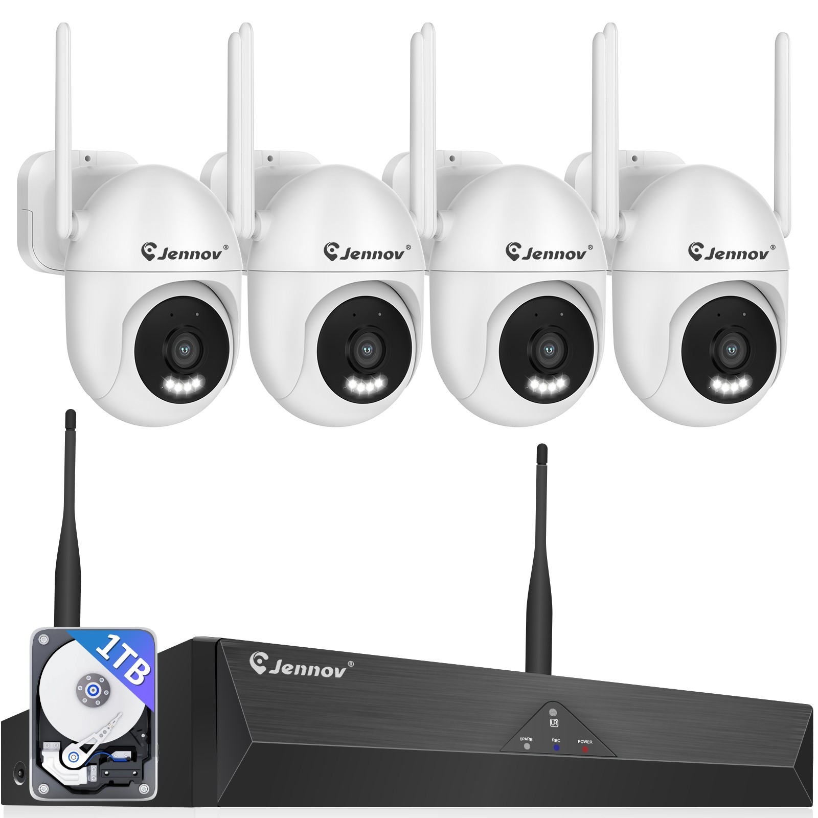 JENNOV Wireless Home Security Camera System Outdoor WiFi Audio 5MP NVR Recording