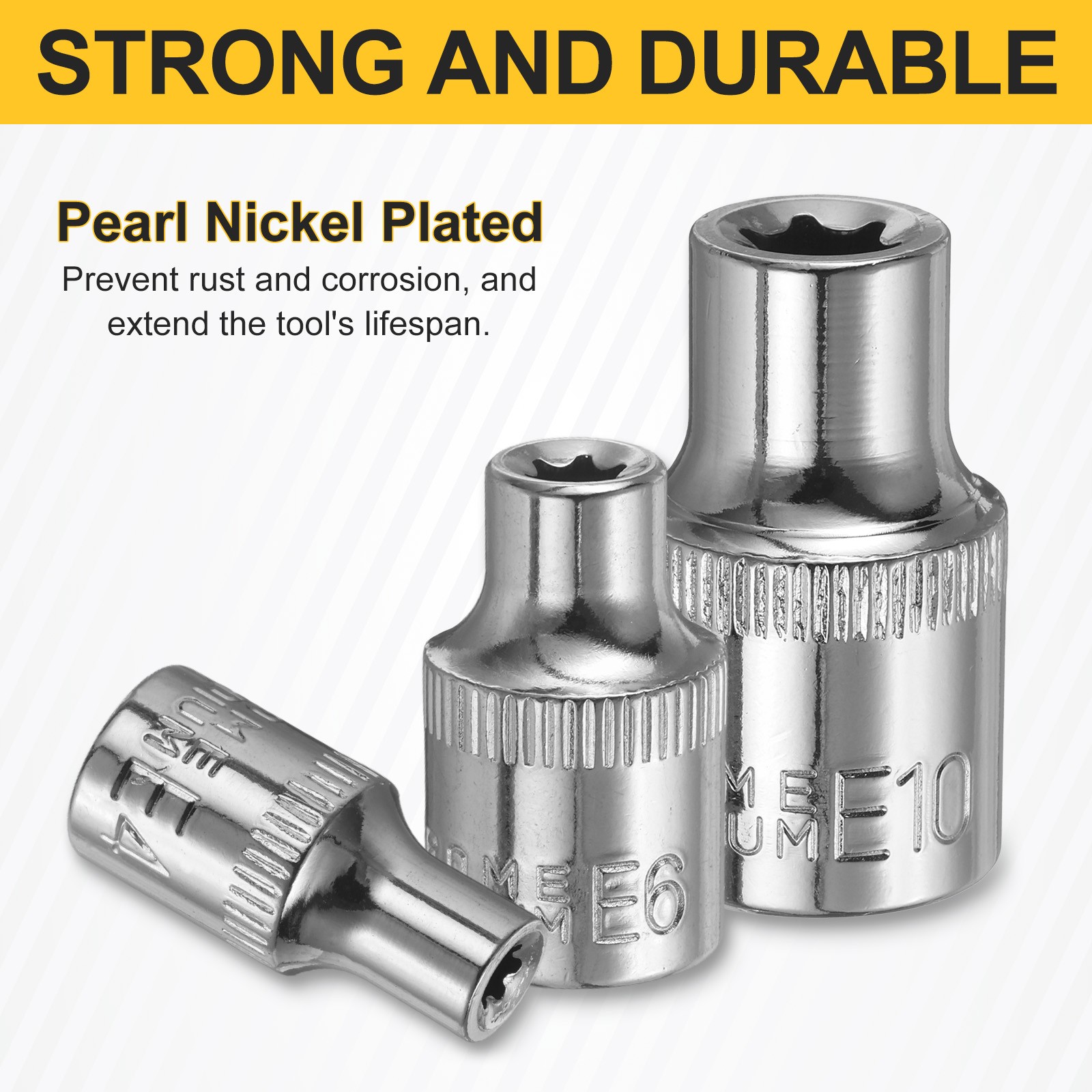 2pcs E-Torx Socket 1/4" Drive E10 External Torx Deep Socket 1" Star Sockets