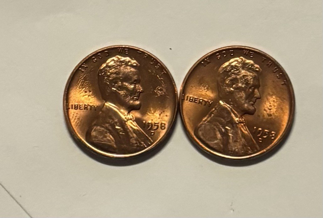 US Coins 1958 D Lincoln Cent AU (2 Coins)