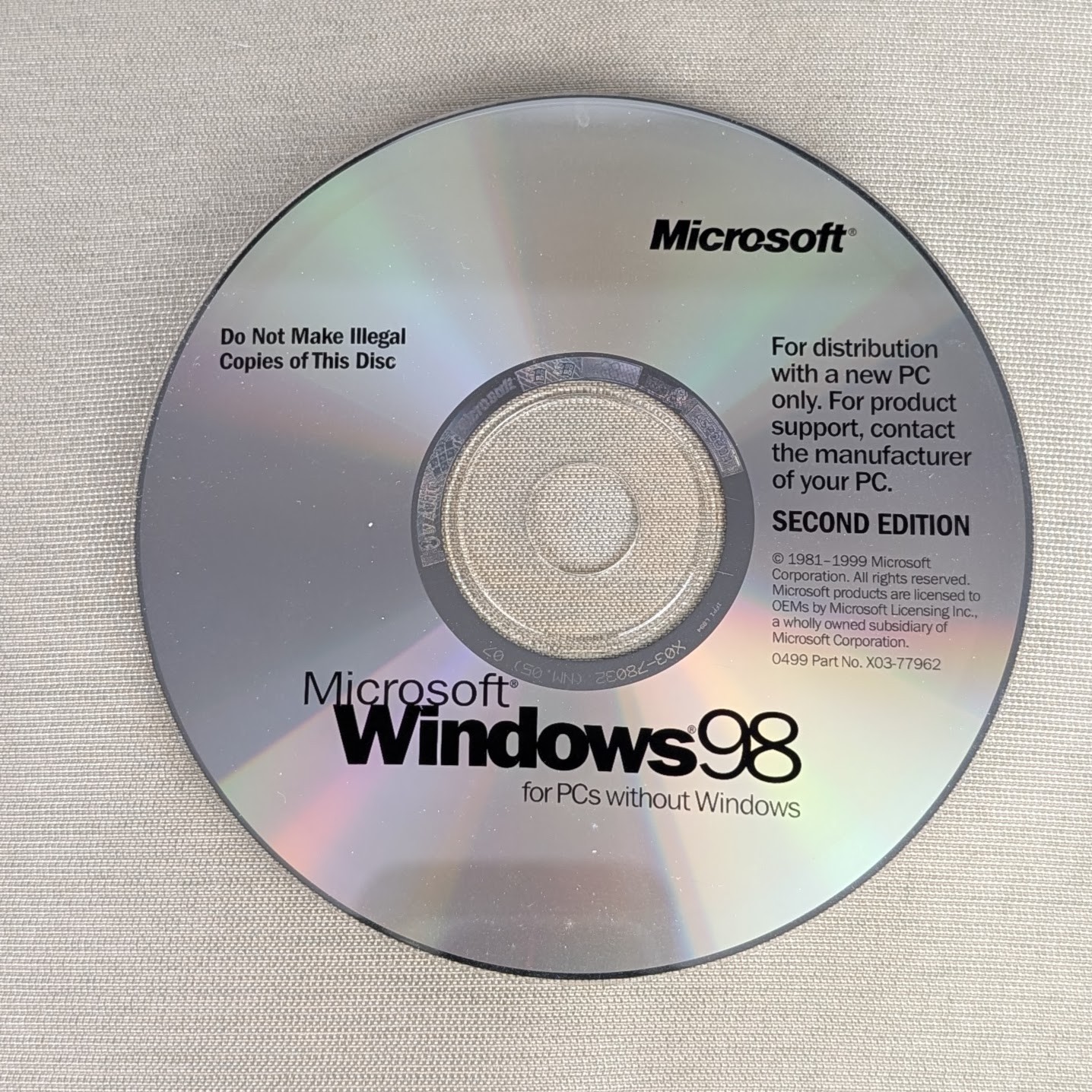 Microsoft Windows 98 Second Edition Install Disc. Disc Only NO KEY!