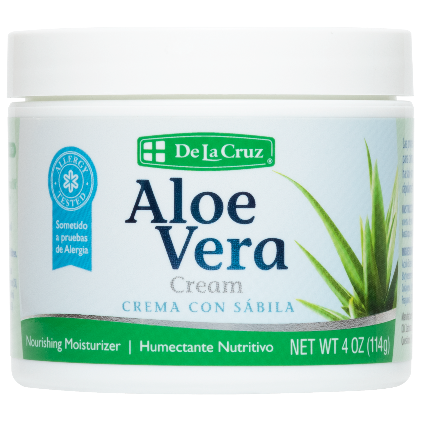 De La Cruz Aloe Vera Cream 4 OZ - Allergy Tested & Paraben Free / Made in USA