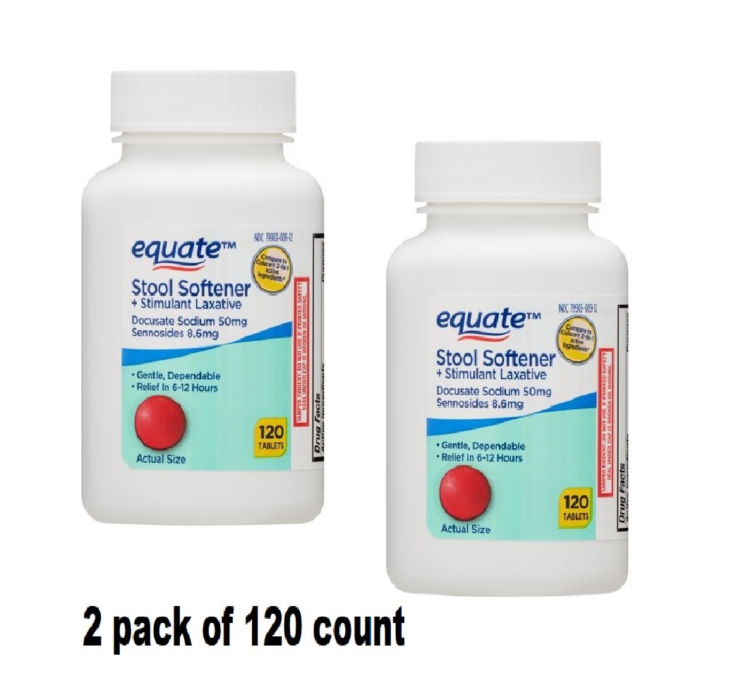 Equate Stool Softener Plus Stimulant Laxative Tablets for Constipation, 120 Ct