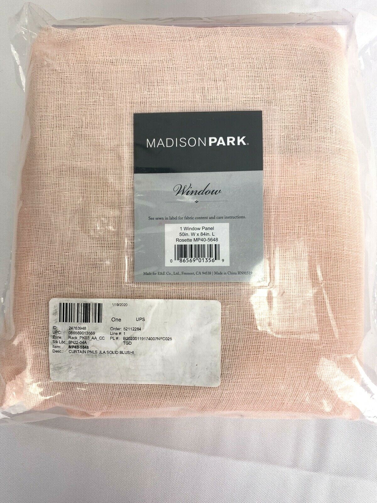 Madison Park Rosette Tab Top Solid Window Curtain Panel Drape  50" x 84” Blush