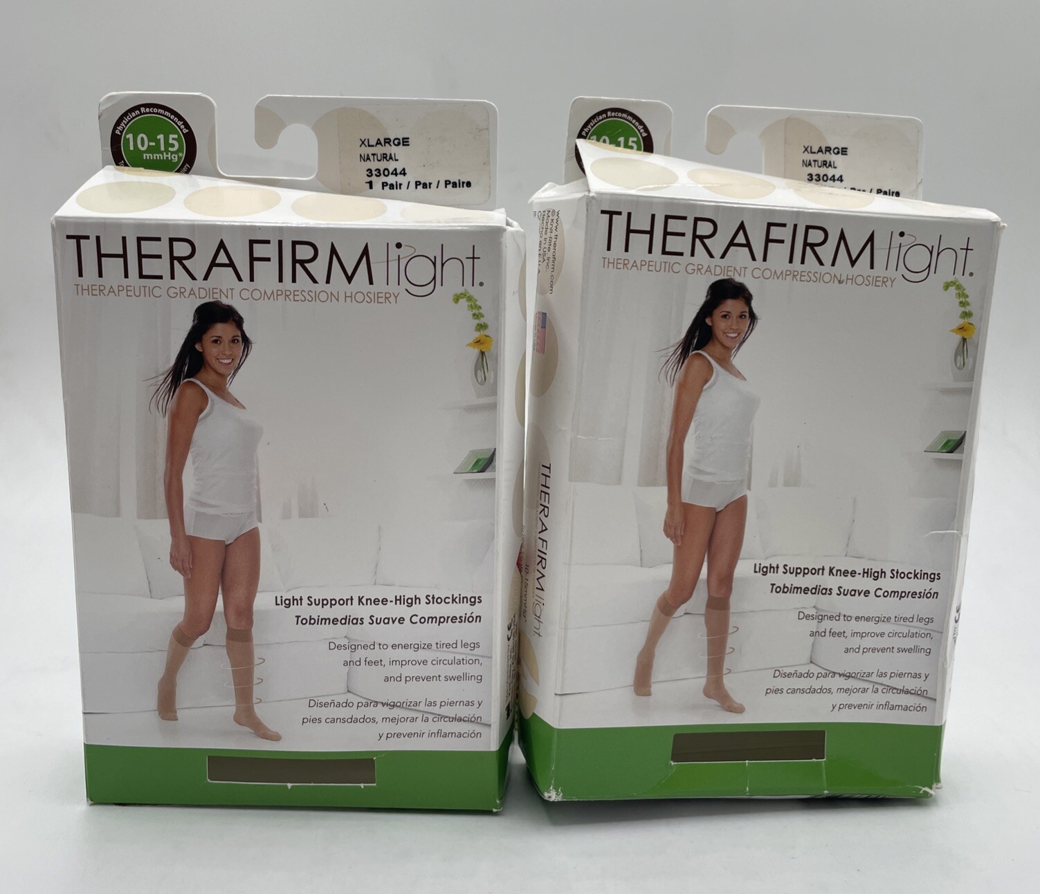 Lot Of 2 Therafirm Light Support Knee High Natural Stockings XL 10-15mmHg NEW!!