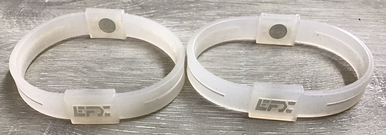 (LOT OF 2) EFX Hologram Sport Silicon Body Balance Wristband CLEAR/WHITE -L -NEW