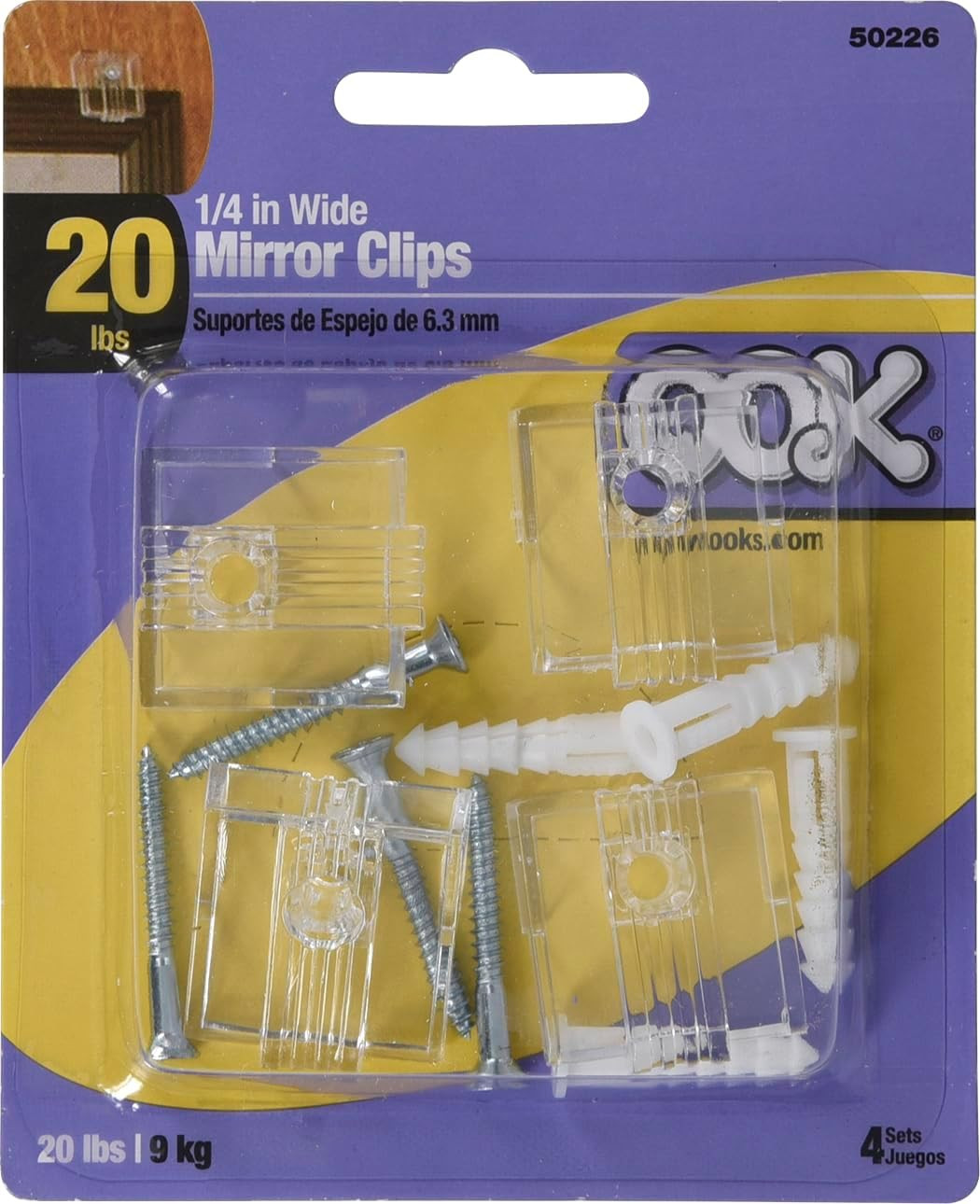 4 Pc Adjustable Mirror Holders 1/4" Plastic Clips 20 lb Hanging Hardware