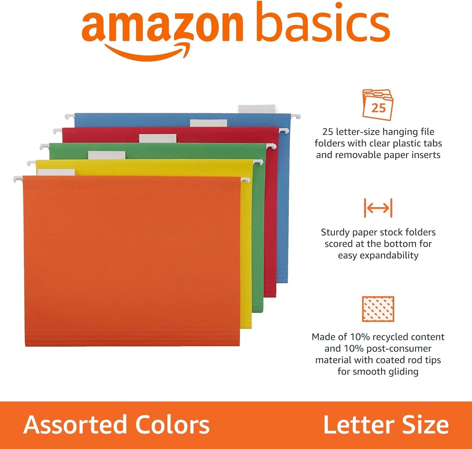 Basics Hanging Organizer File Folder for Efficient Filing Assorted Colors 25pack