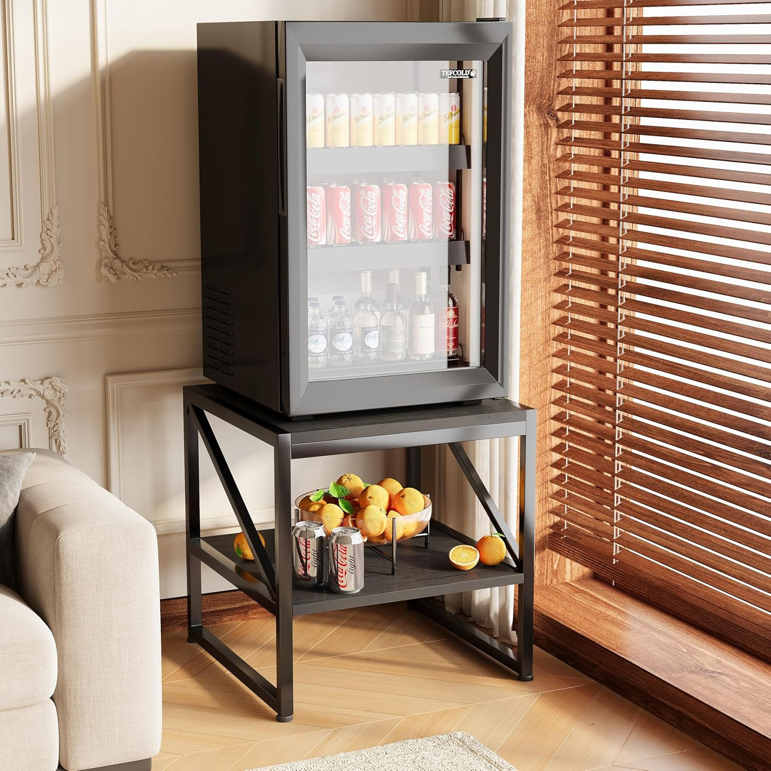 20 Inch Square End Table, Mini Fridge Stand with 2-Tier Storage Shelf, High Load