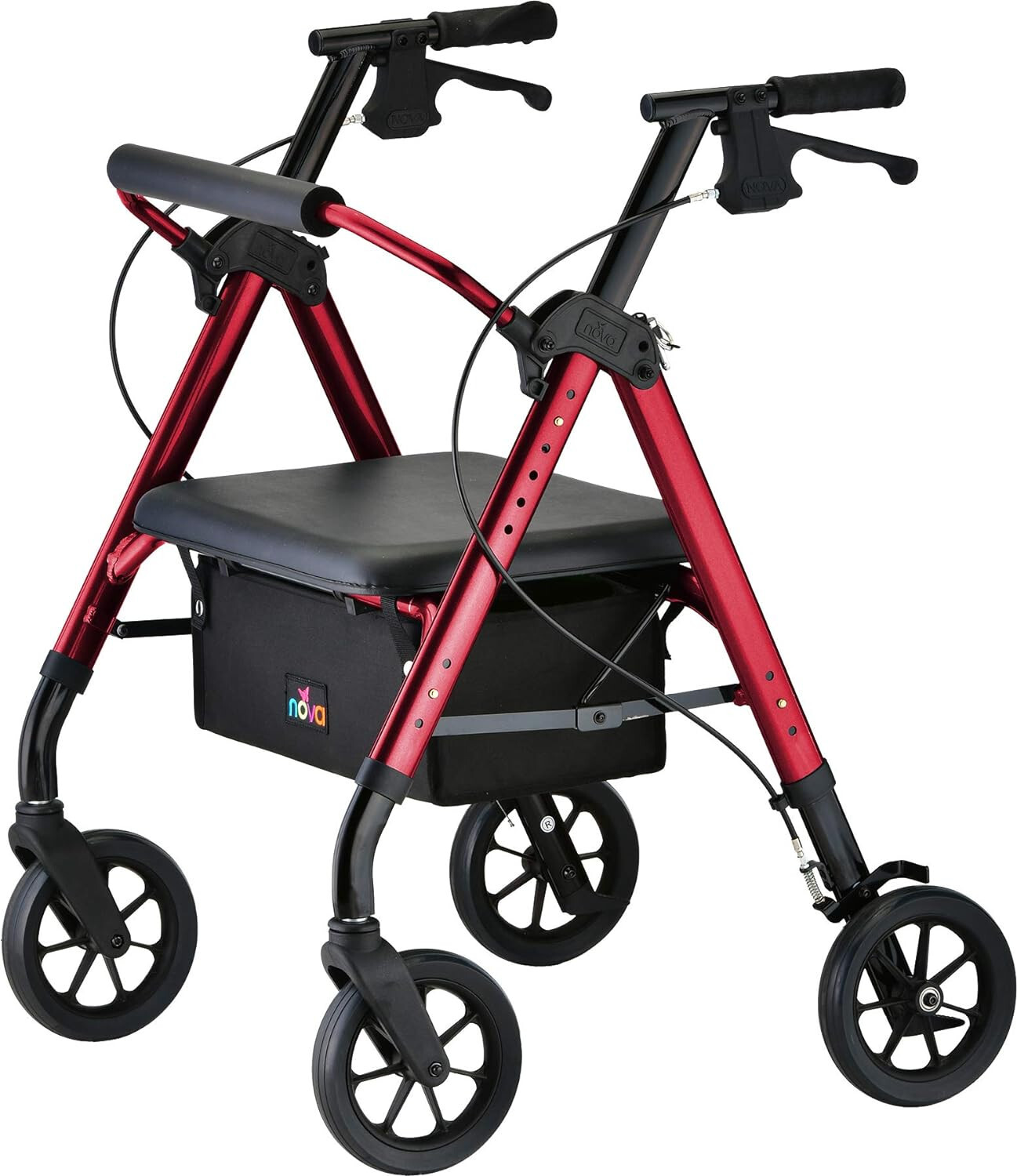 NOVA Star HVY Duty Bariatric Rollator Walker w/Wide Padded Seat - OPEN BOX RED