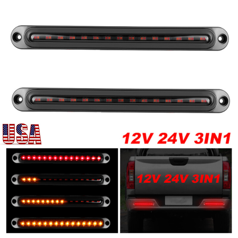 2x 10" Red+Amber Oval LED Truck Trailer Stop Turn Tail Brake Lights Flowing DRL
