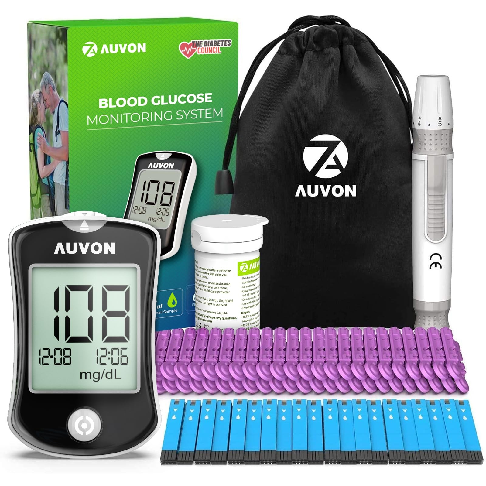 AUVON Blood Glucose Monitor Kit, High Accuracy Sugar Test 50-piece kit