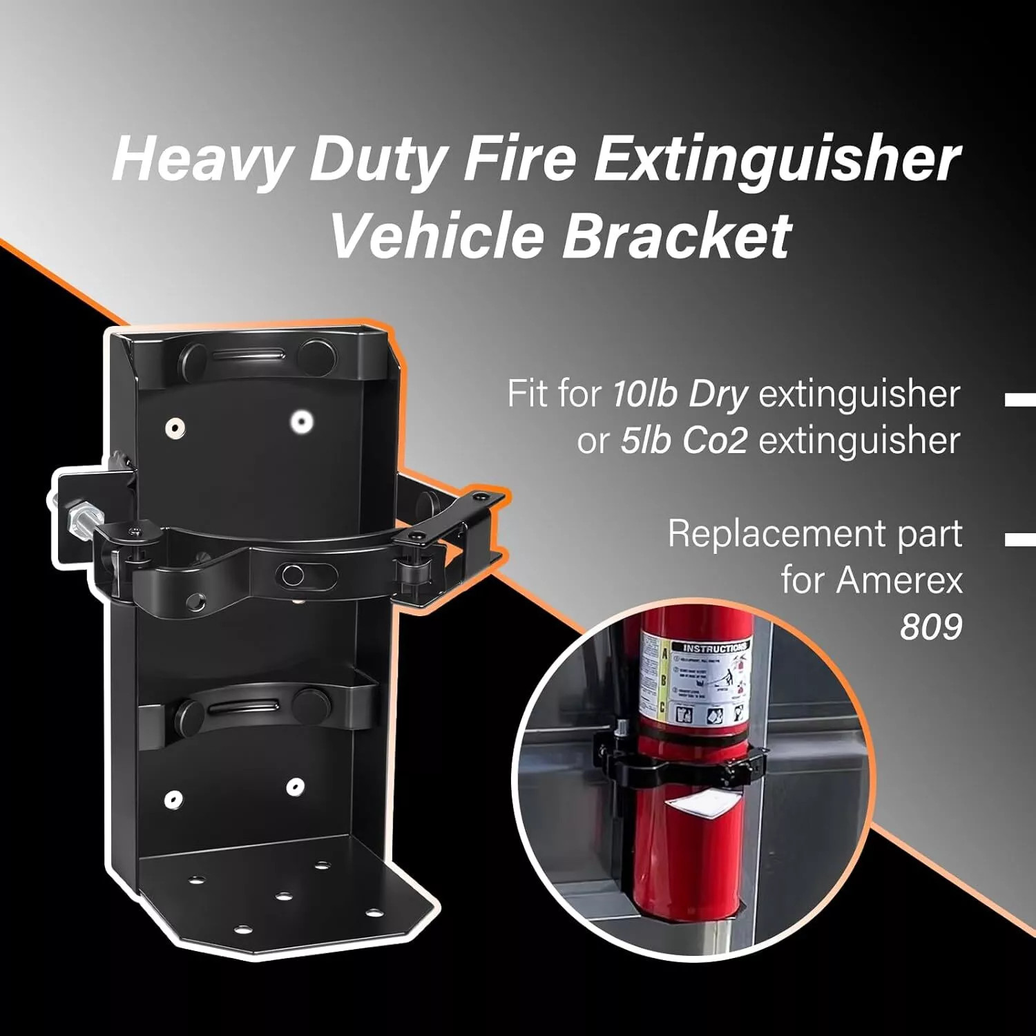 Fire Extinguisher Vehicle Bracket 809 Replace for 10lb Dry 5lb Co2 Amerex 809