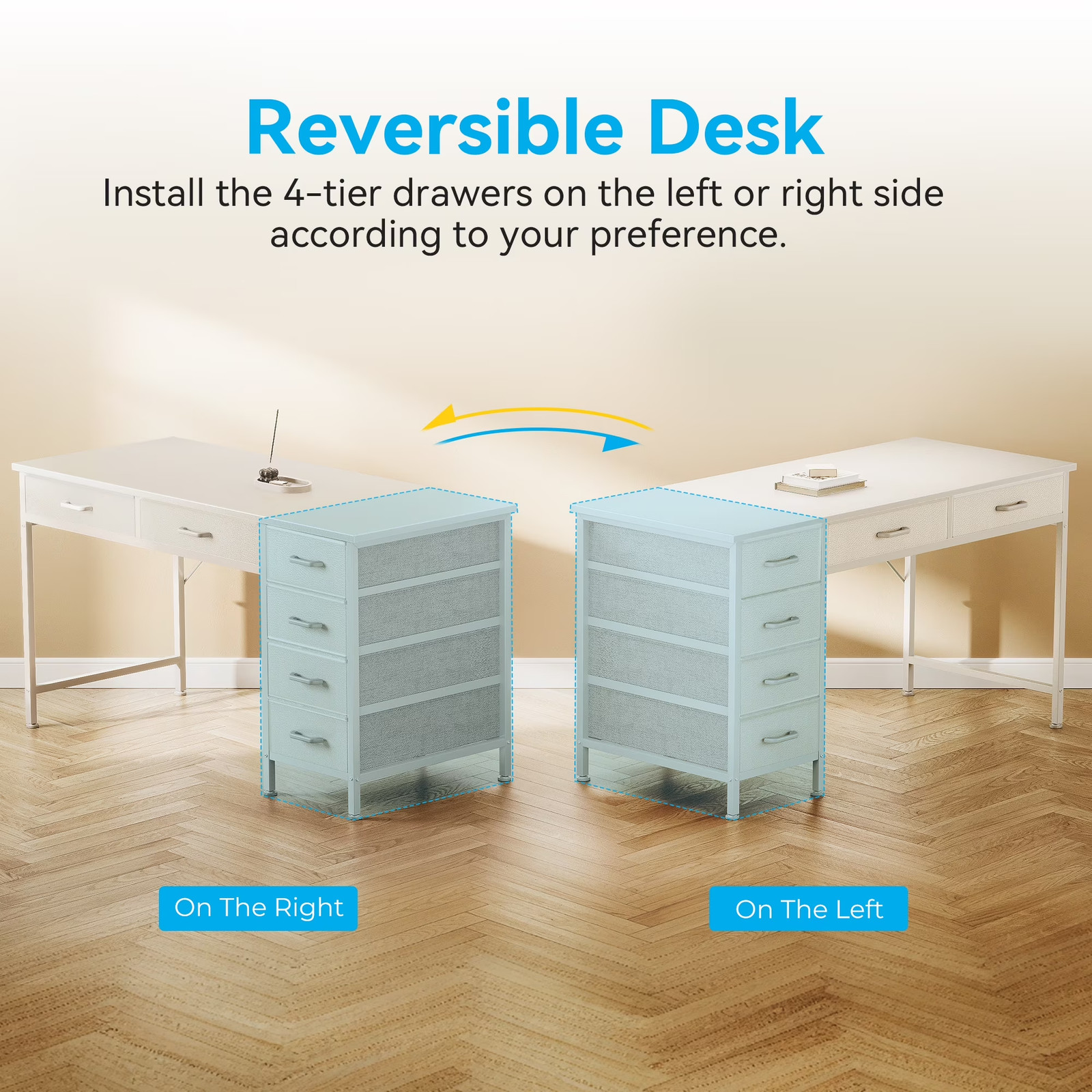 48" Home Office Desk with 6 Drawers, Small Space Computer Desk with Reversibl...