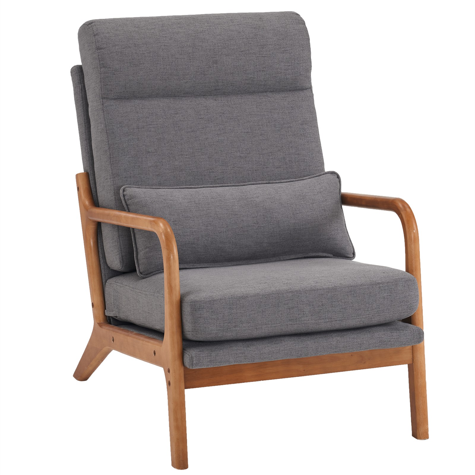 High Back Solid Wood Armrest Backrest Iron Frame Linen Indoor Leisure Chair Dar