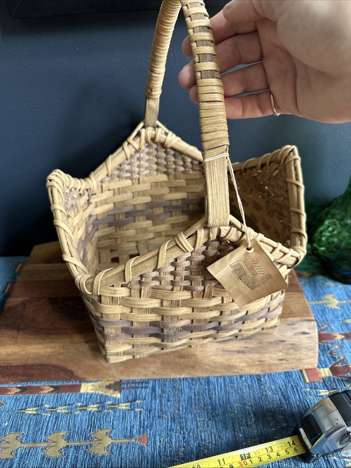 Vintage Handmade Gathering Basket By Log Cabinet Crafts EUC! 11 Inches Wide