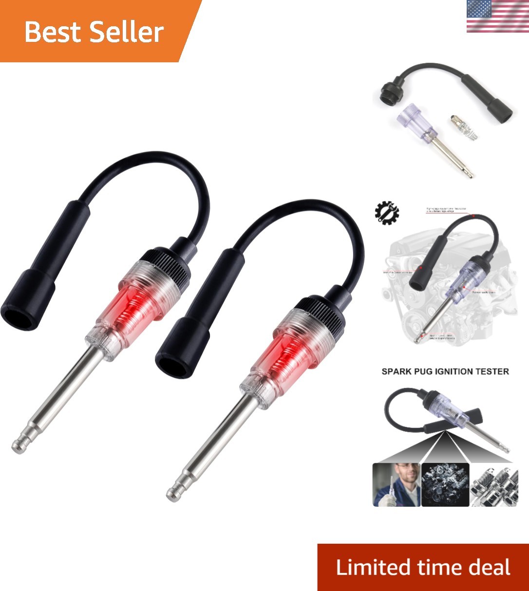 2PCS Universal Spark Plug Tester - Compact Engine Diagnostic Tool for All Motors