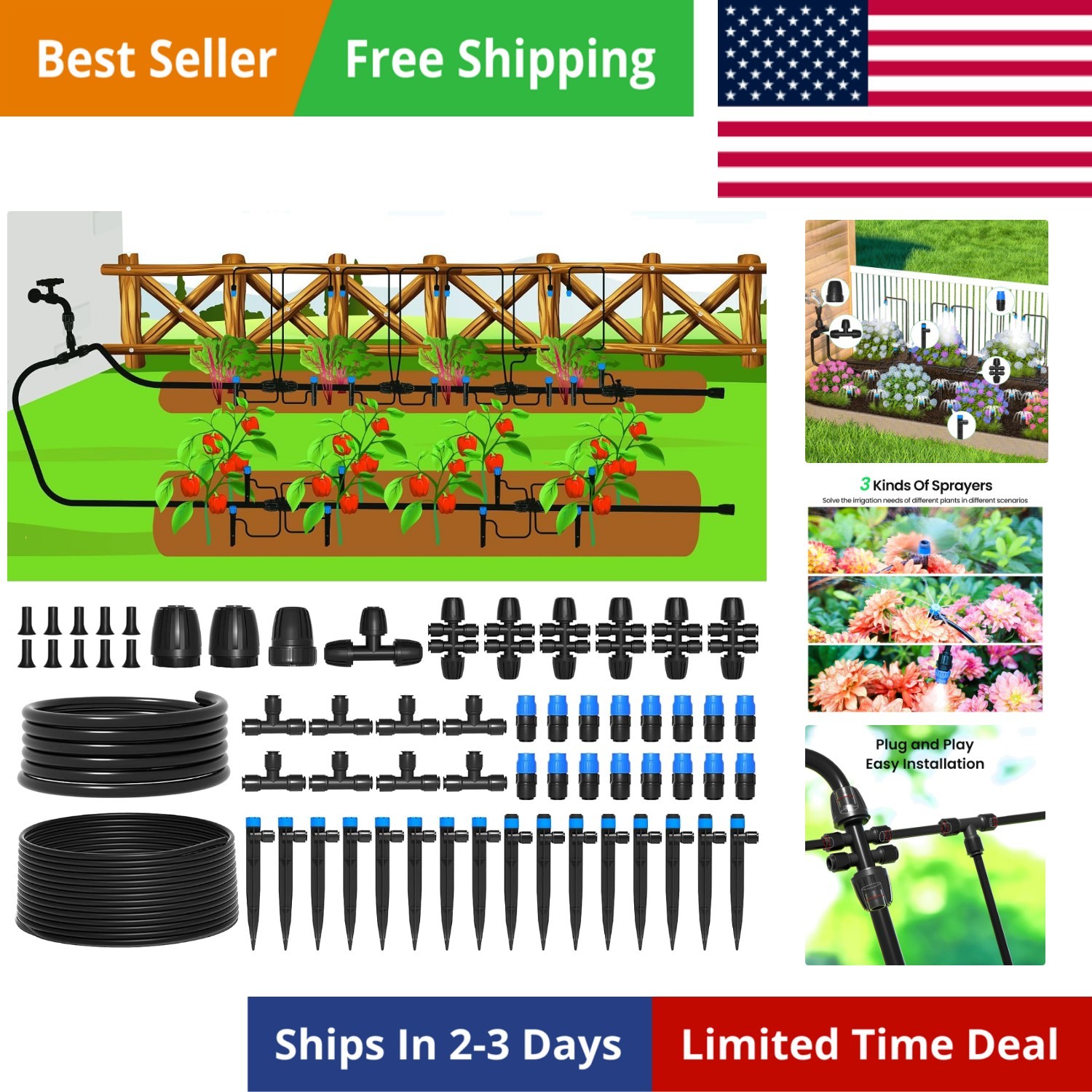 230FT Quick-Connect Drip Irrigation System Kit, Automatic Garden Watering Sys...