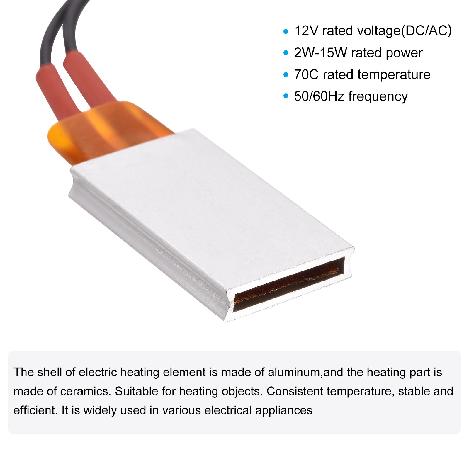 2 x PTC Heating Element 12V 2W-15W 70C Consistent Ceramic Thermostatic