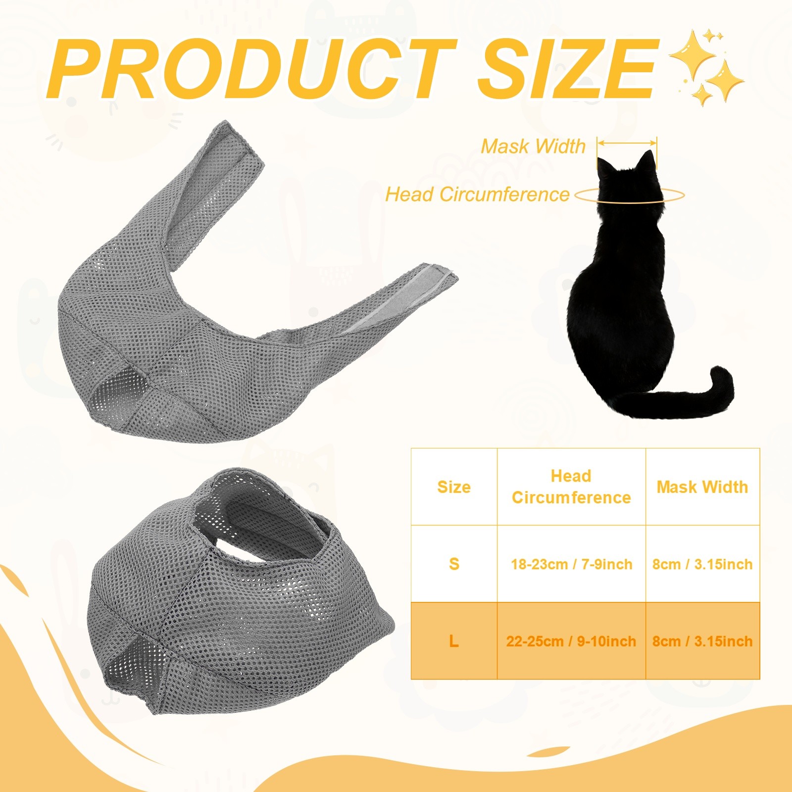 Cat Muzzle, Breathable Mesh Muzzle Circumference 7-9 Inches, (Light Gray, 1Pcs)