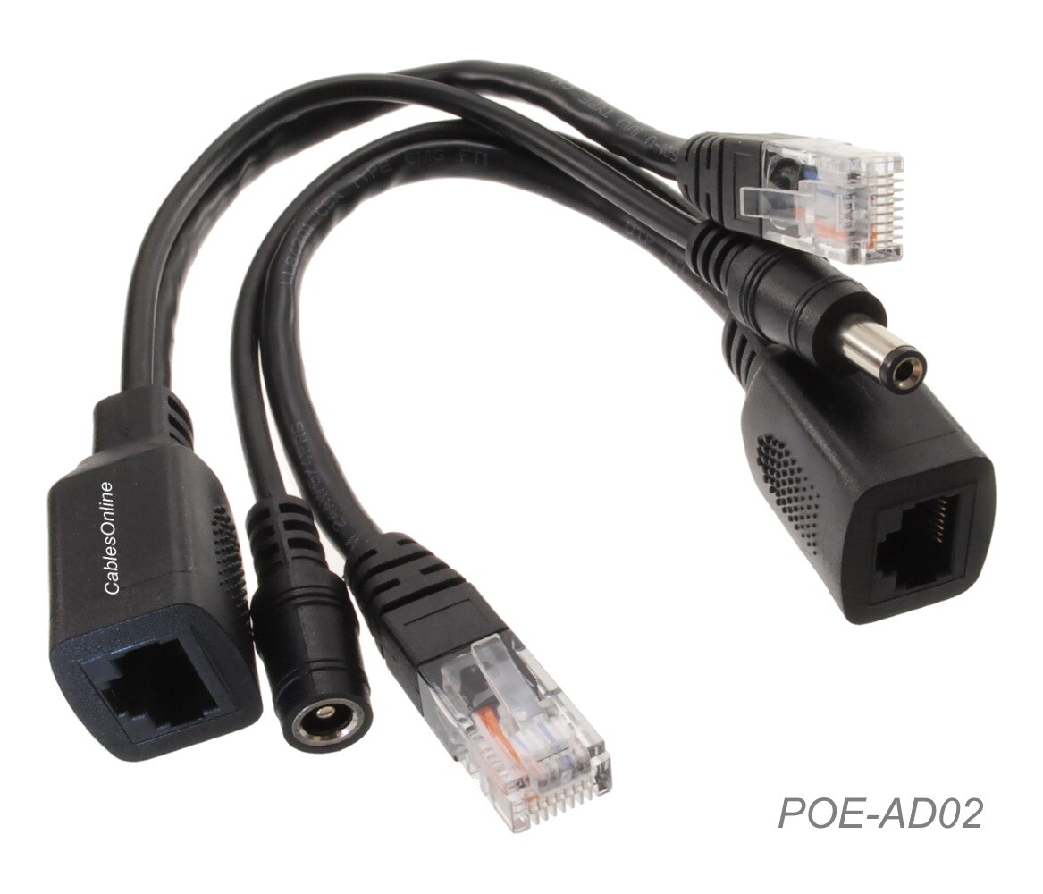 POE Injector & Splitter Cable Set, DC Power + Data Ethernet RJ45 Send & Receive