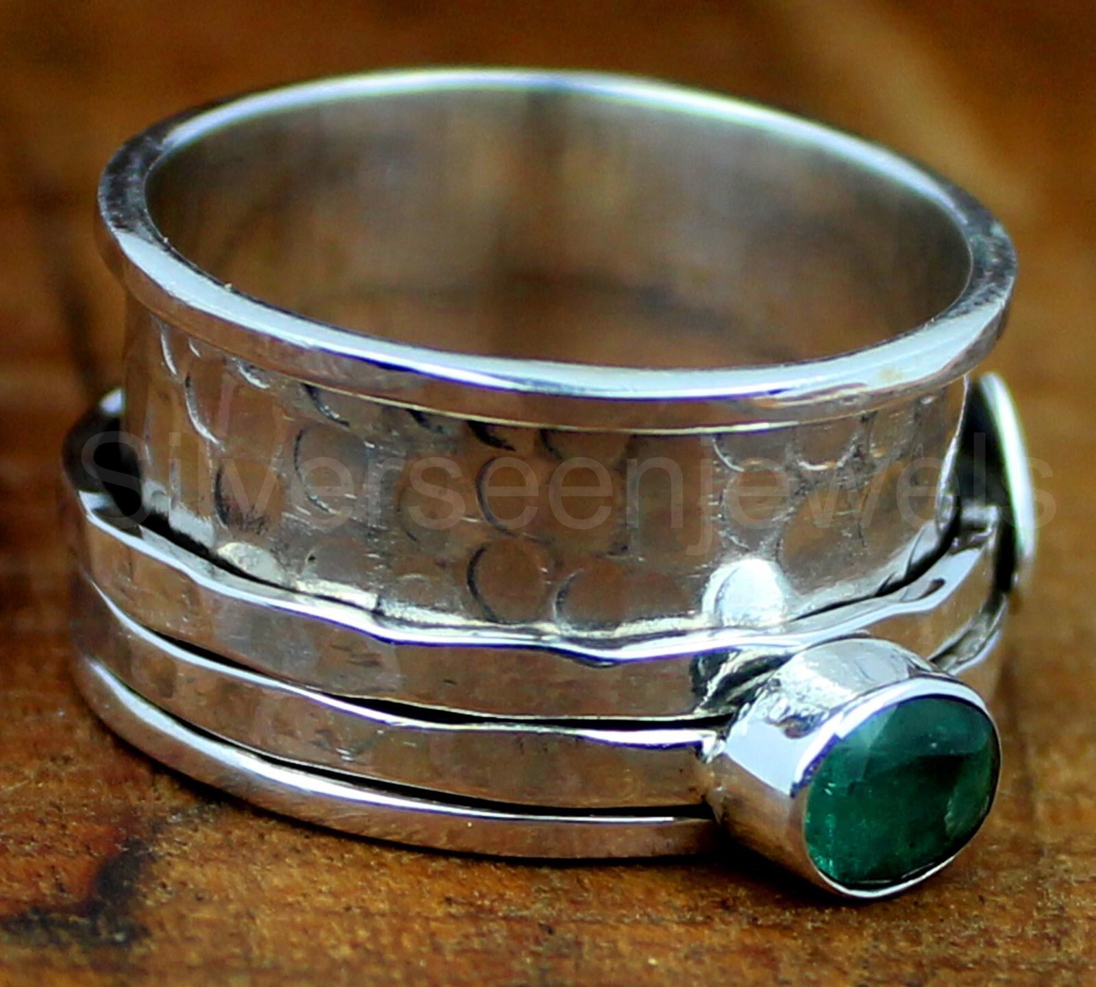 Natural emerald stone rings Spinning Design ring, 925 Sterling silver ring