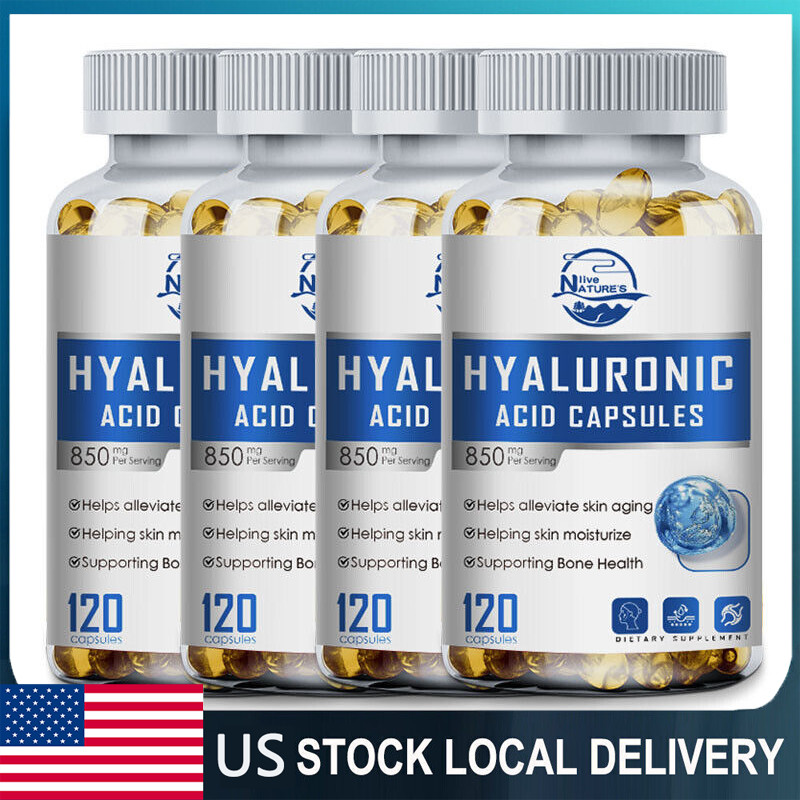 Hyaluronic Acid 850mg 120 Capsules with Vitamin C, Anti-Aging & Skin Health