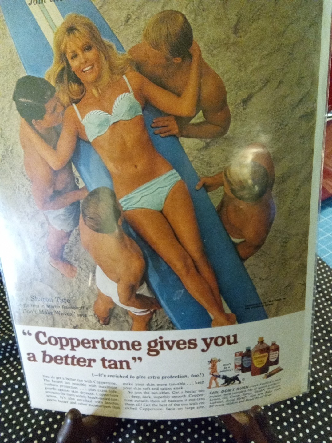 vintage advertising display Coppertone With Sharon Tate