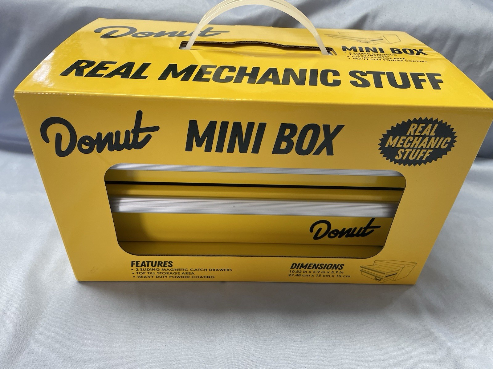 Mini Toolbox Yellow Donut Media Real Mechanic Stuff 2 Sliding Drawer Limited NEW