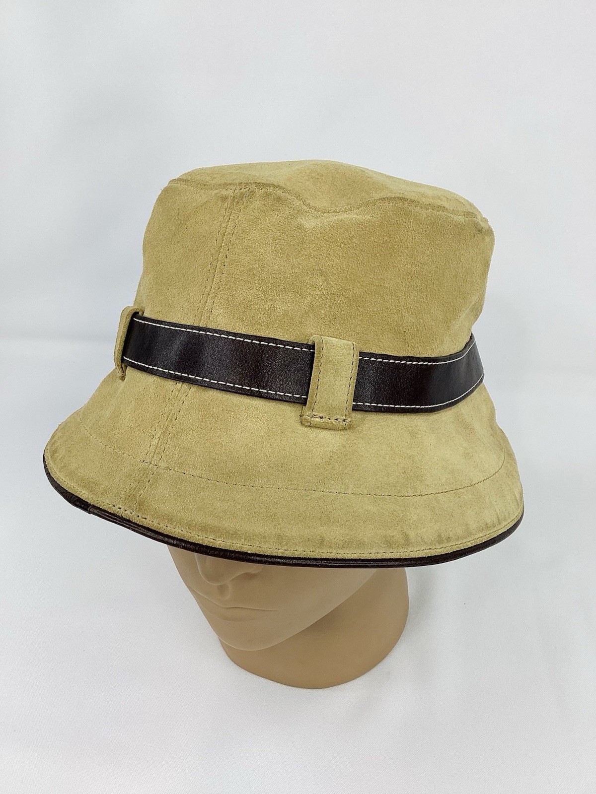 Coach Bucket Hat Tan Suede Leather Trim Safari Style Size 7 3/8