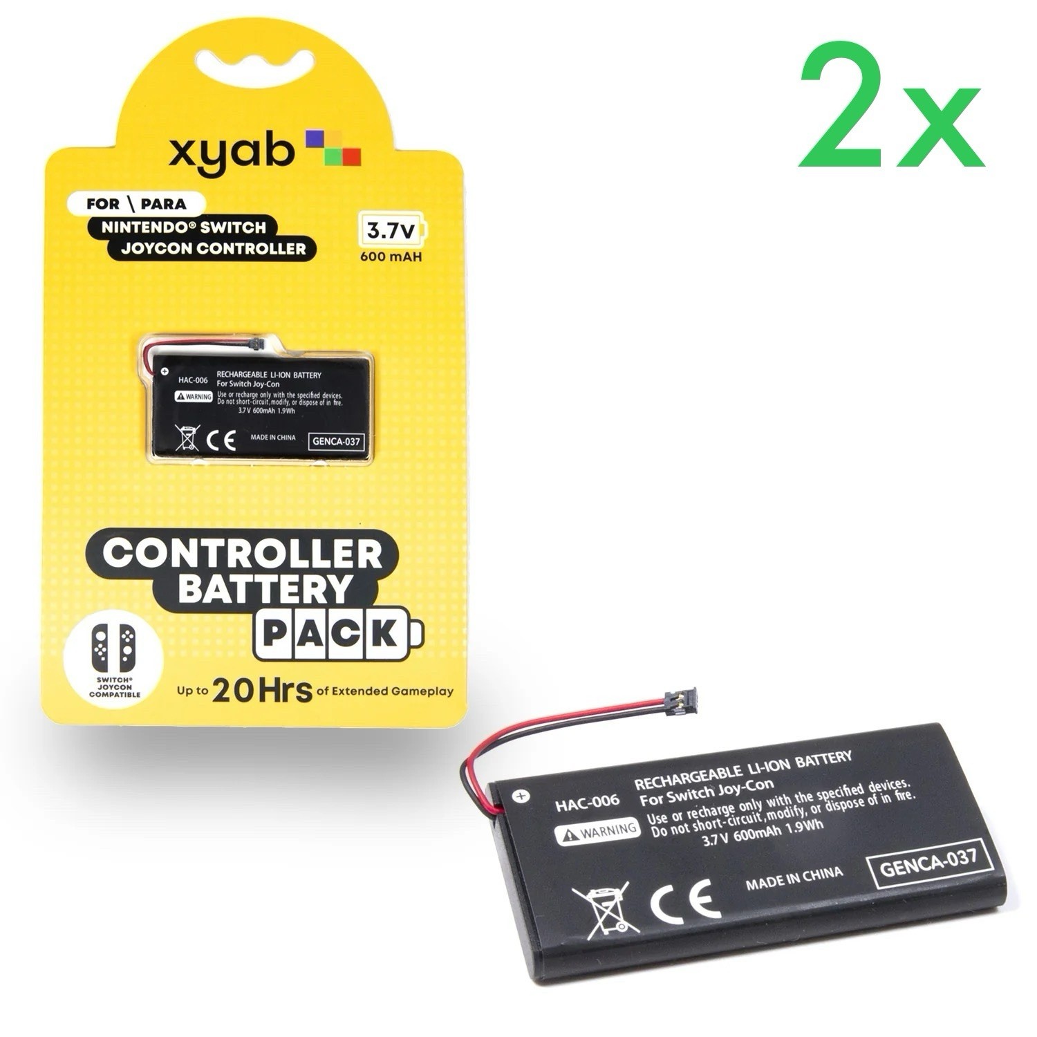 Nintendo Switch - 2x Joy-Con 3.7V 600 mAh 20 Hour Replacement Batteries - New
