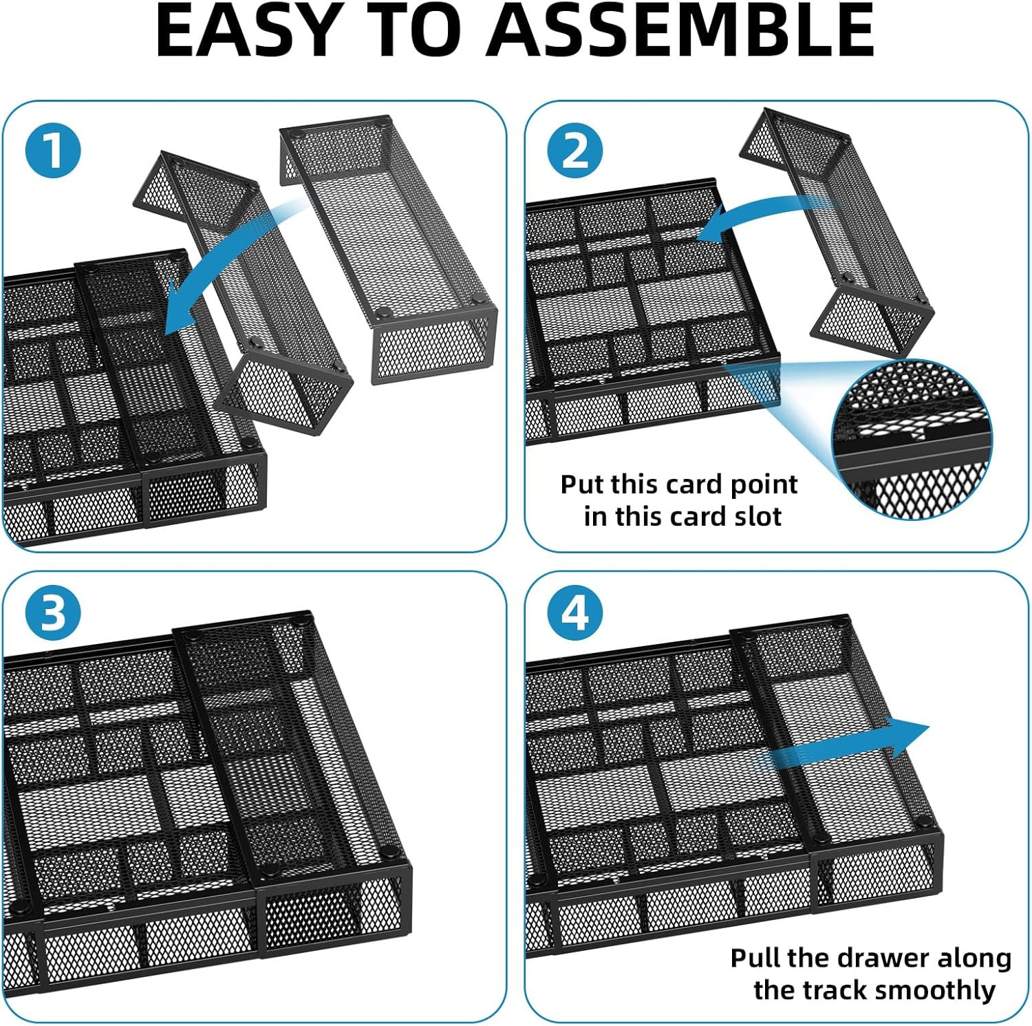 Expandable Drawer Organizer Tray Adjustable Desk Storage Divider Black Mesh