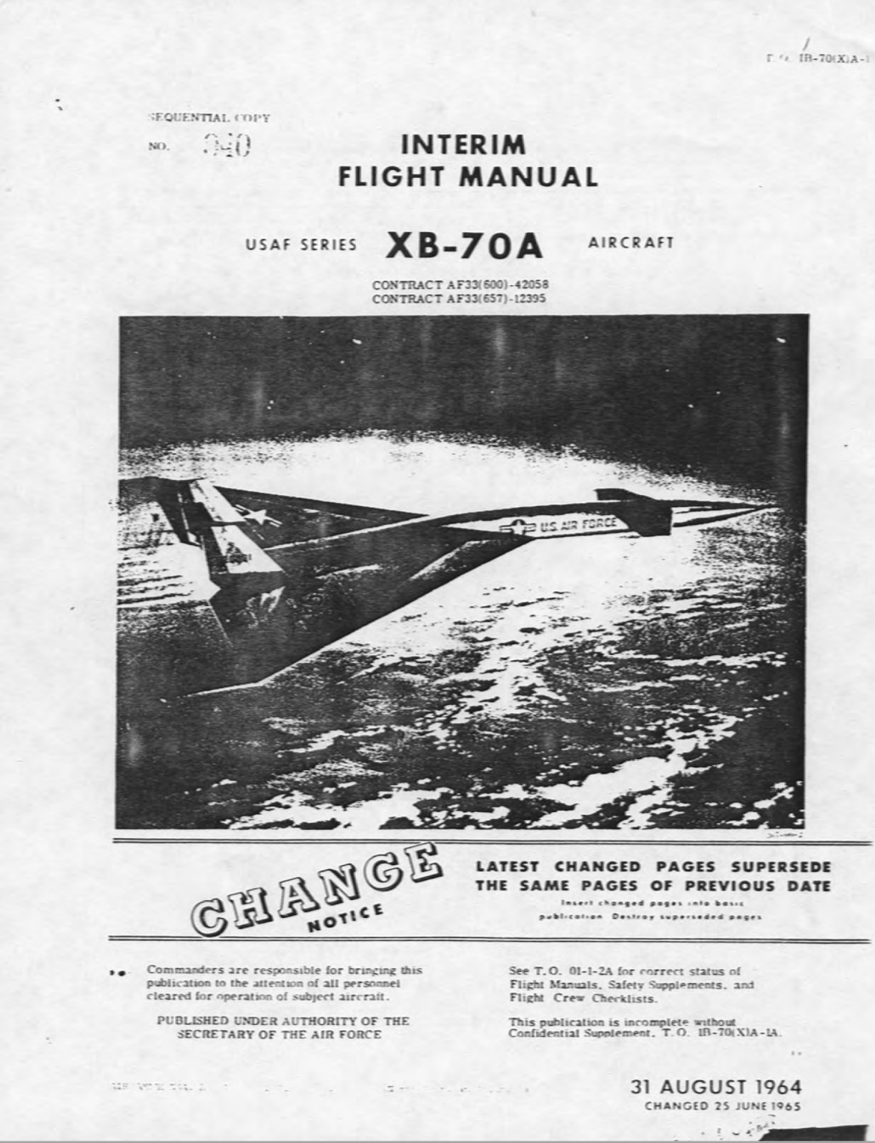 379 Page U.S. 1965 XB-70 Valkyrie T.O. 1B-70(X)A-1 Interim Flight Manual on CD