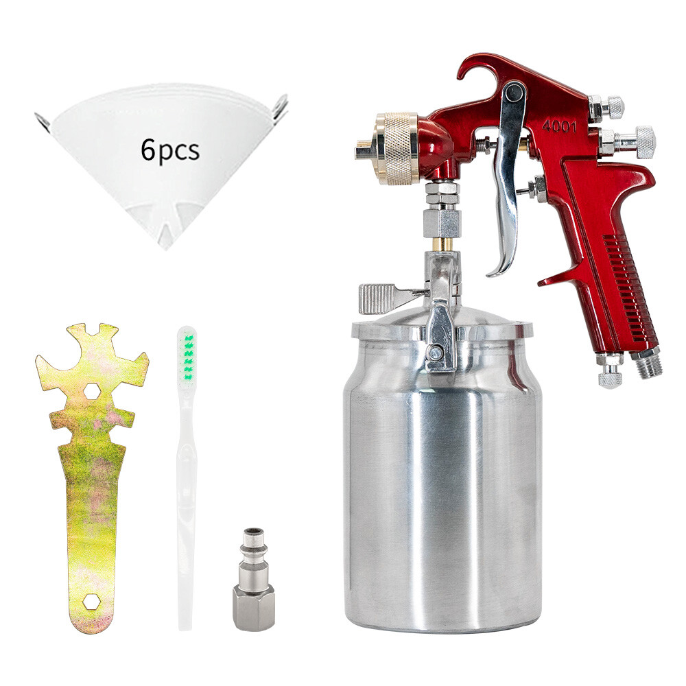 4001S Siphon Feed Spray Gun for Piant w/ 1.8mm Nozzle 1000cc Cup & 6pcs Filters