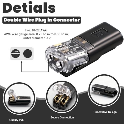 Double Wire Plug in Connector,Low Voltage Wire Connector,2 Pin Led Light 20