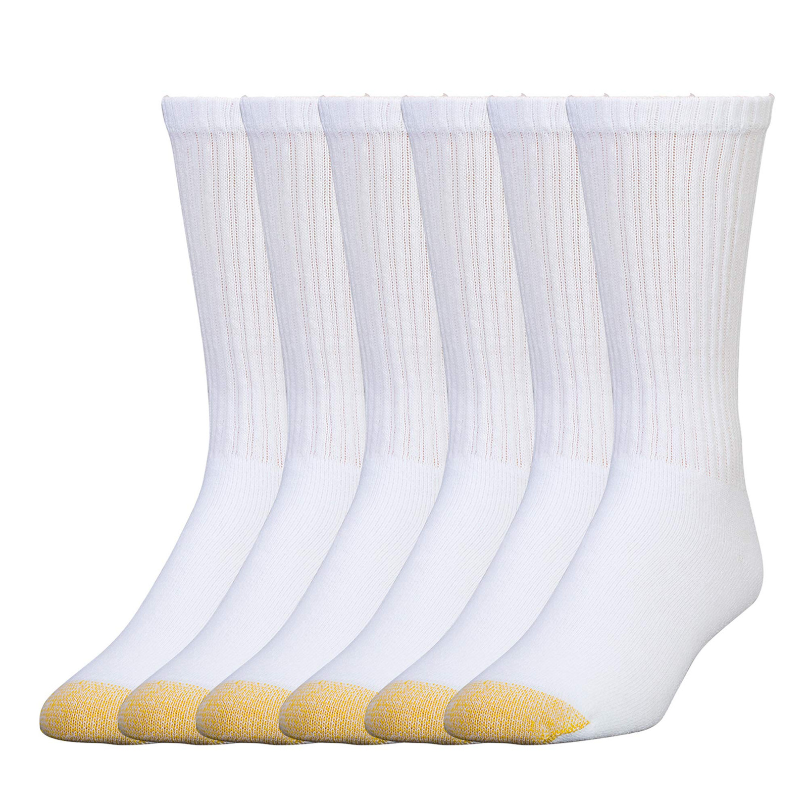 6 Pair Gold Toe Mens Cotton Crew Athletic Sock White Sock Size 13-15 Shoe 12-16