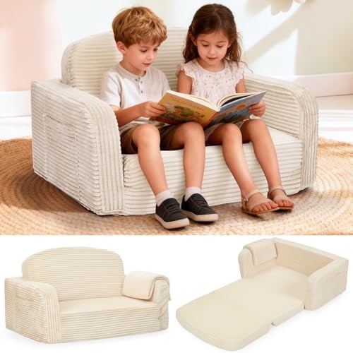Foryoomi Extra Wide 2 in 1 Convertible Toddler Kids Couch - Large Cream