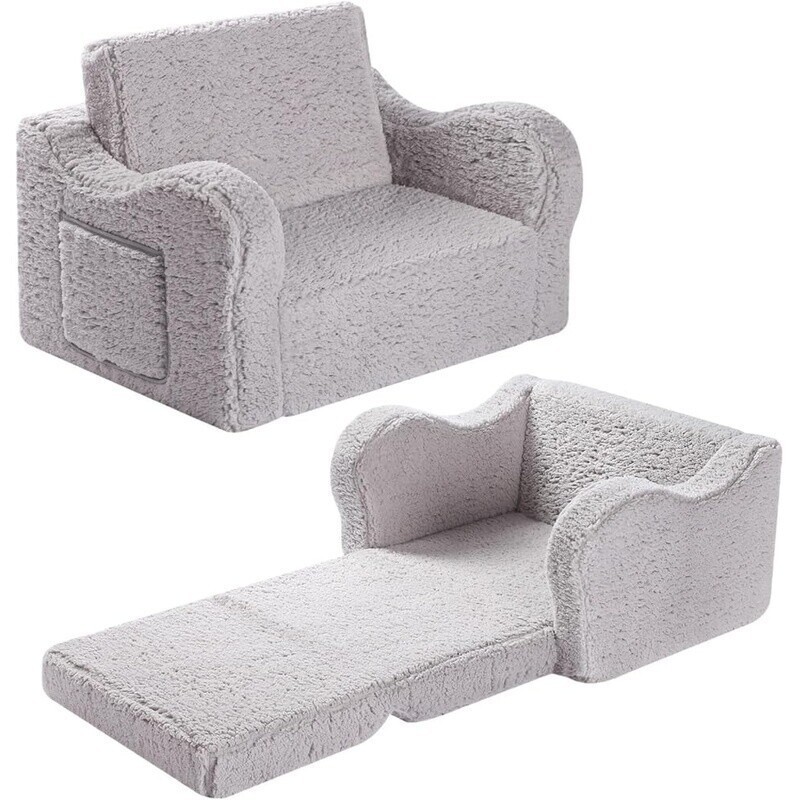 Kids Couch 2-in-1 Fold Out Toddler Sofa Lounger Comfy Machine Washable Furniture