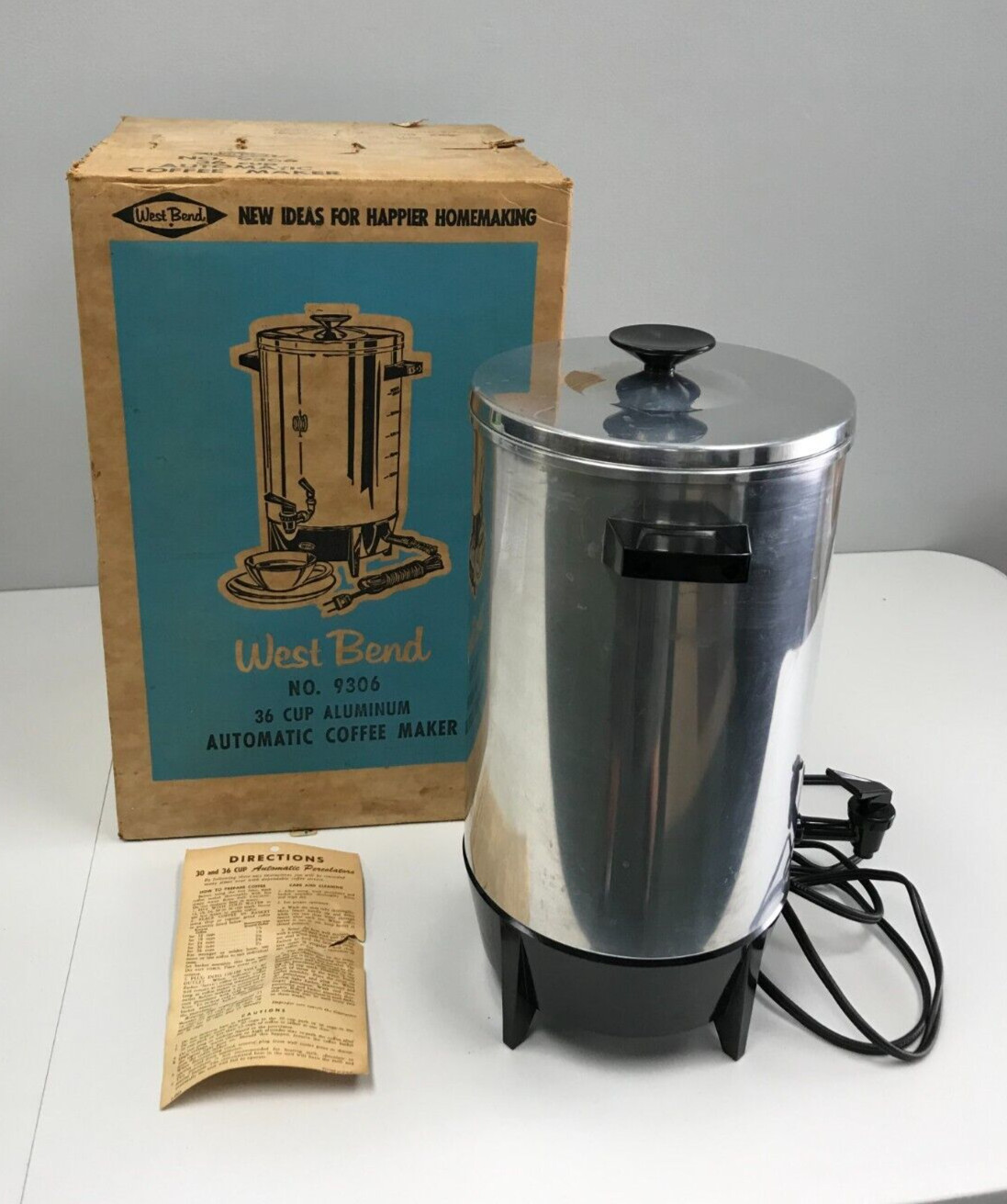 Coffee Maker West Bend 9306 Aluminum 36 Cup Automatic Vintage in Box   P